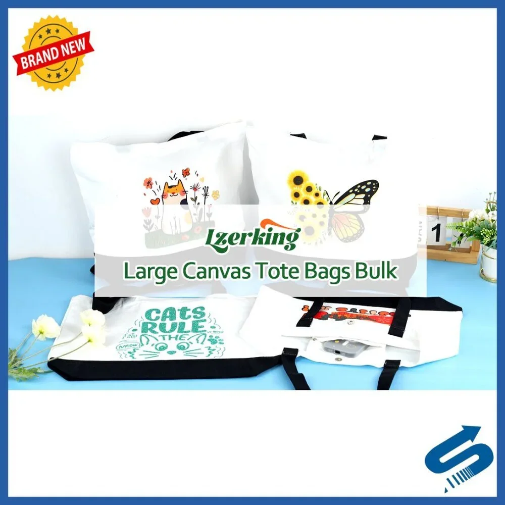 Large Canvas Tote Bag with Magnetic Snap and Inner Pocket Reusable Multipurpose